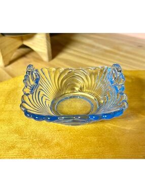 1930s Cambridge Glass Caprice Moonlight Blue Square 2-Handled Bon Bon Candy Dish